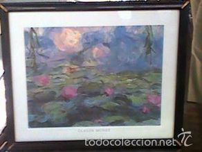 Art: Lámina Monet enmarcada - Ninfeas - Exposicion Juan March 1991 - 32 por 26 cms
